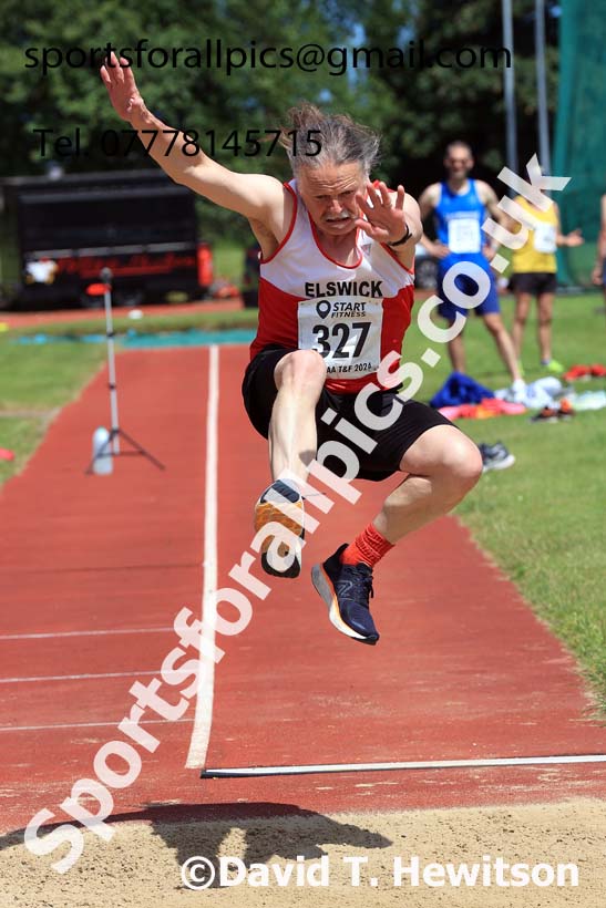 Mens long jump, 2024 NE Masters Track and Field Champs., Monkton Stadium, Jarrow.  Photo: David T. Hewitson/Sports for All Pics